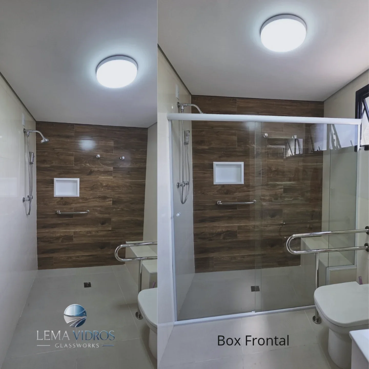 Box frontal de vidro em banheiro com acabamento limpo